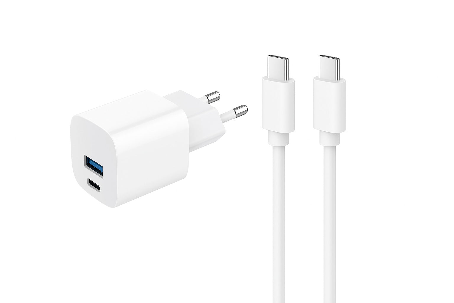 Câble et Prise Murale (USB-C + USB-C) 20W - WTK