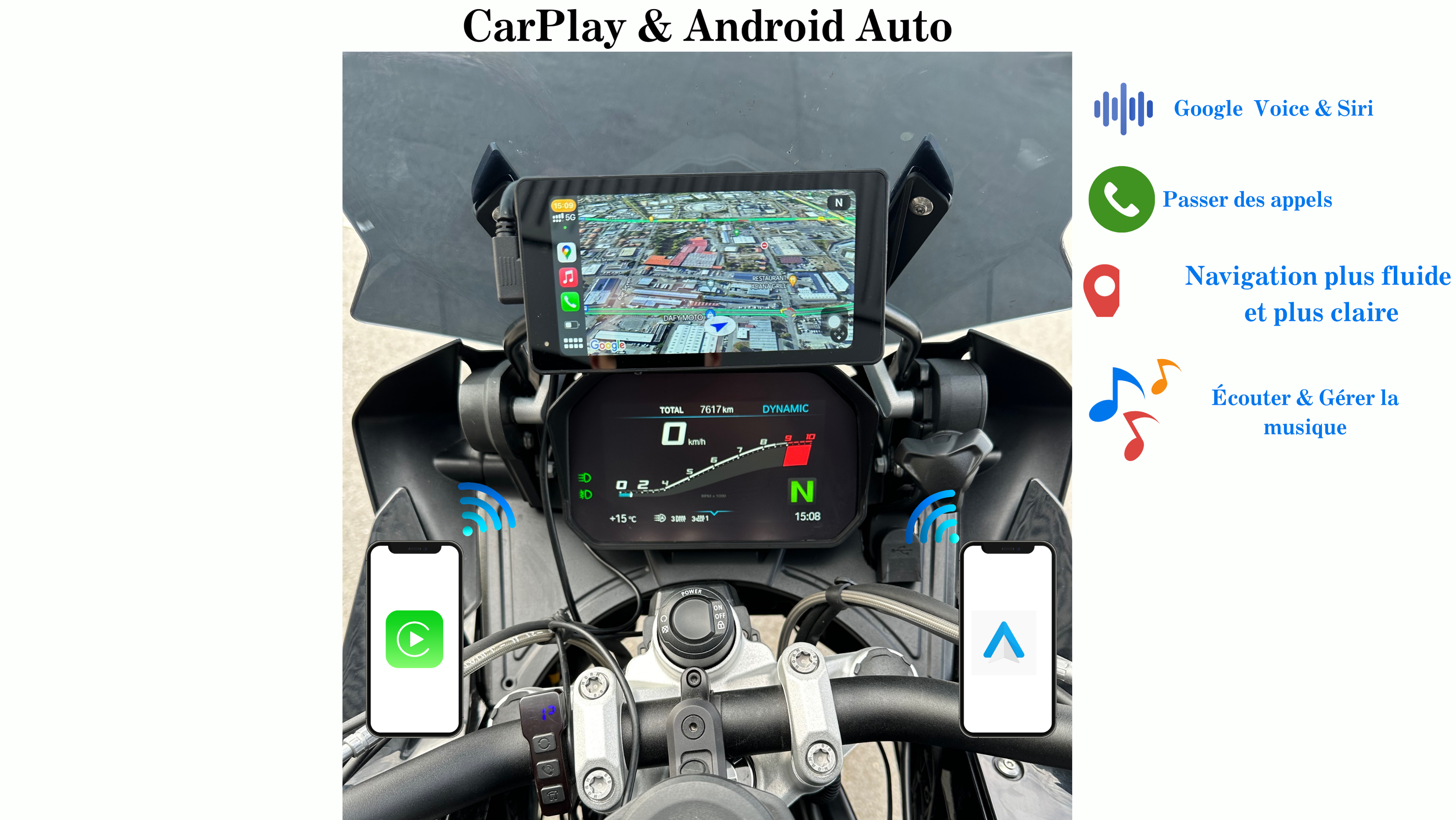 CarPlay Moto Avec Dashcam Avant & Arrière + Adaptateur universel Quad Lock®