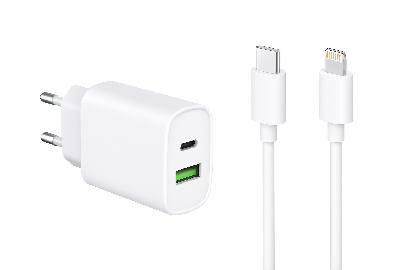 Câble et Prise Murale (USB-C + Lightning) 20W - WTK