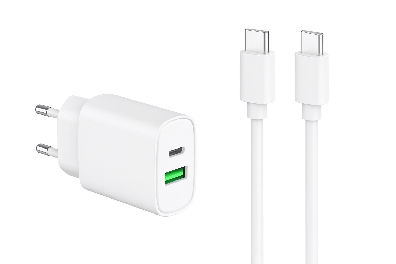 Câble et Prise Murale (USB-C + USB-C) 20W - WTK