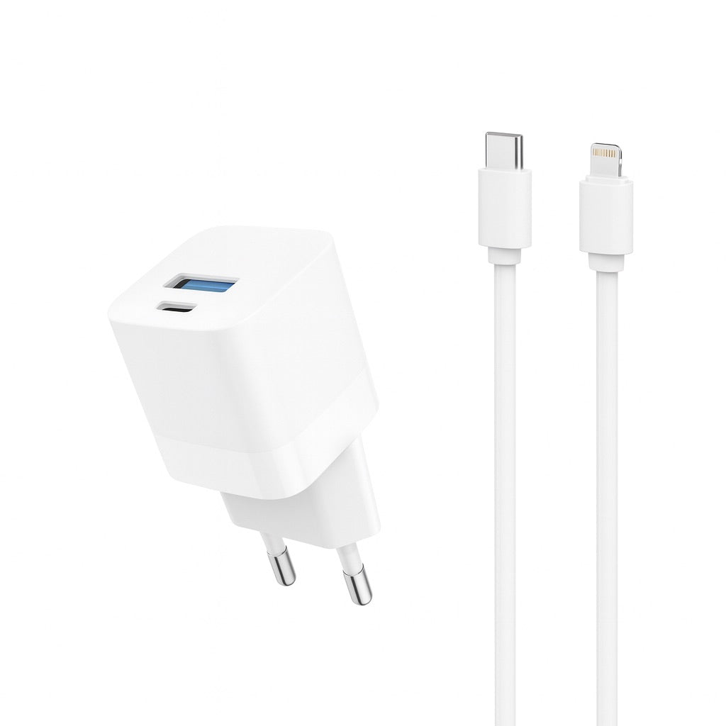 Câble et Prise Murale (USB-C + Lightning) 20W - WTK