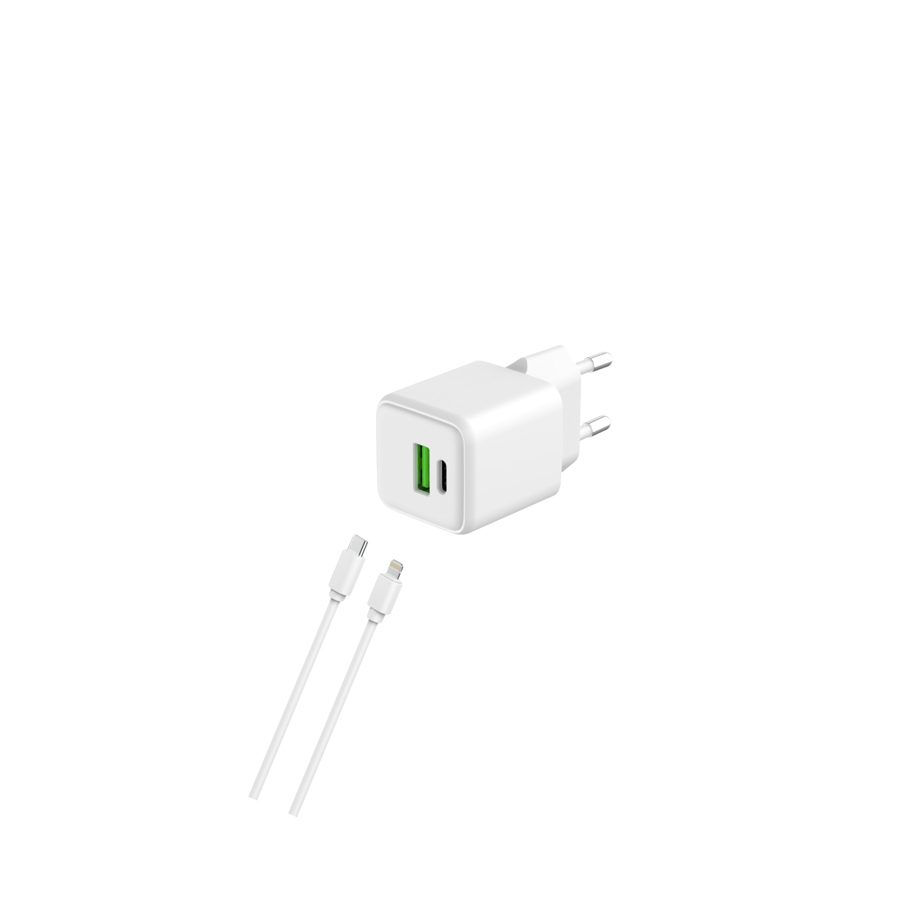 Câble et Prise Murale (USB-C + Lightning) 20W - WTK