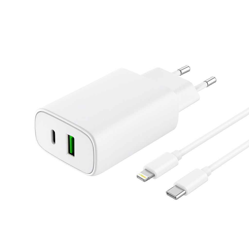Câble et Prise Murale (USB-C + Lightning) 20W - WTK