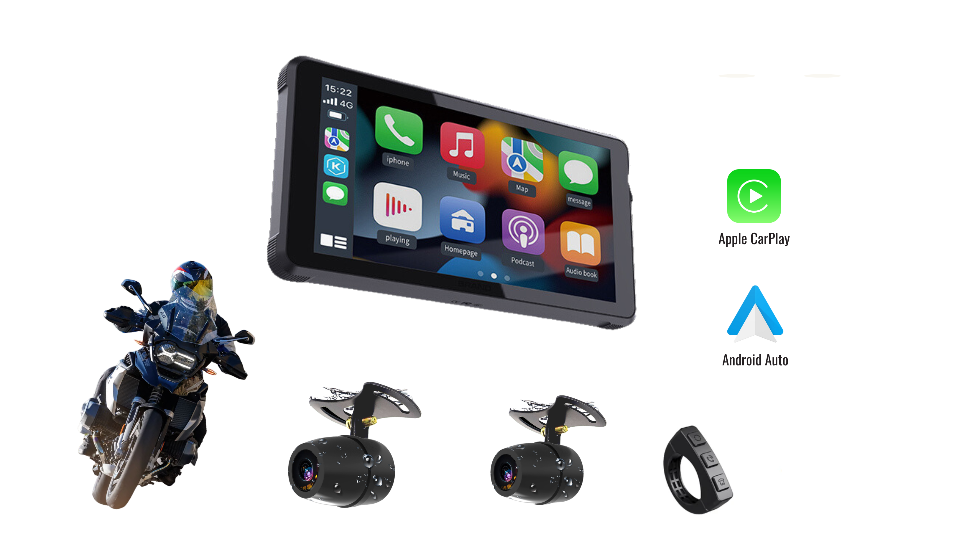 CarPlay Moto Avec Dashcam Avant & Arrière + Adaptateur universel Quad Lock®