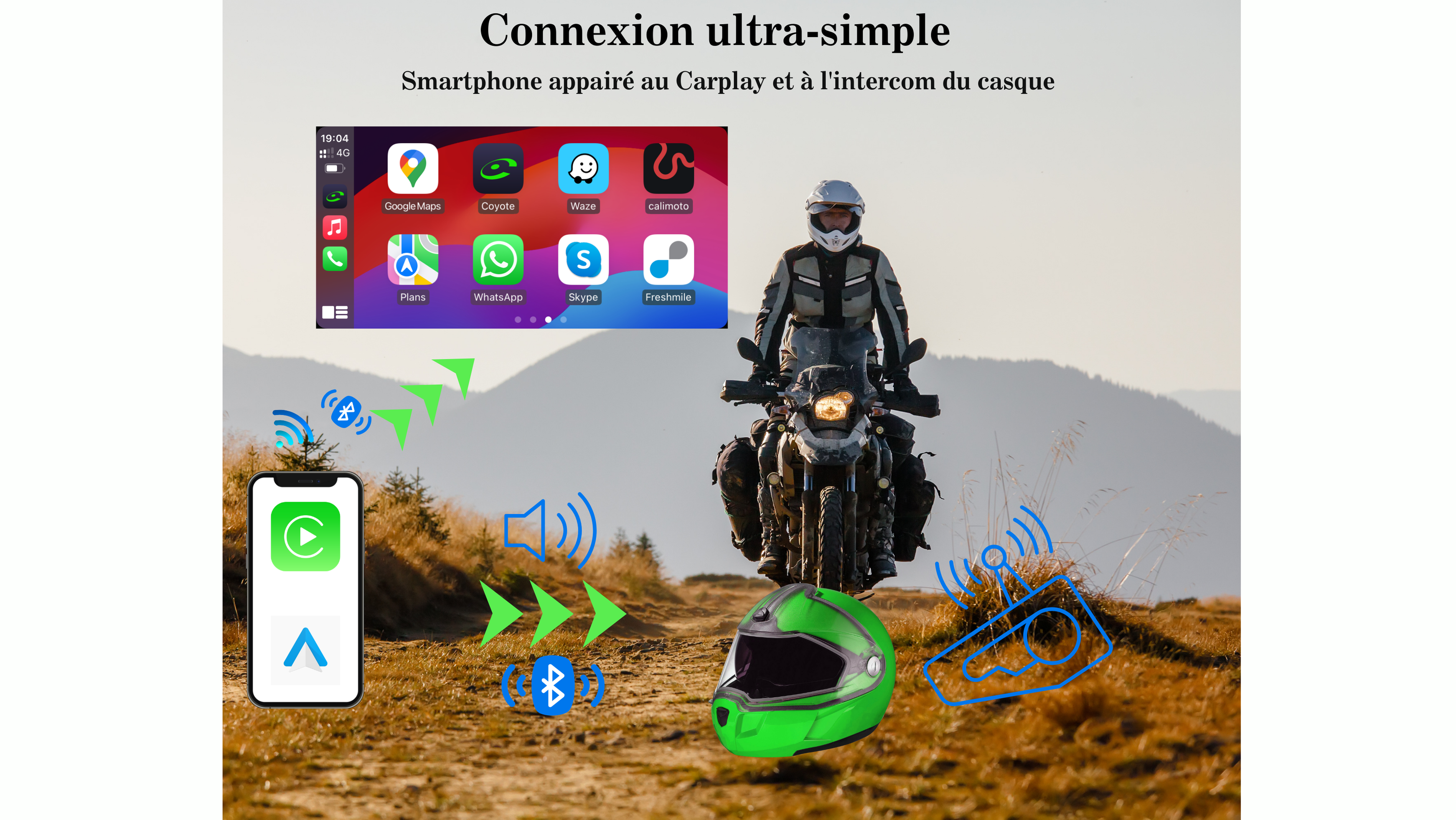 CarPlay Moto Avec Dashcam Avant & Arrière + Adaptateur universel Quad Lock®