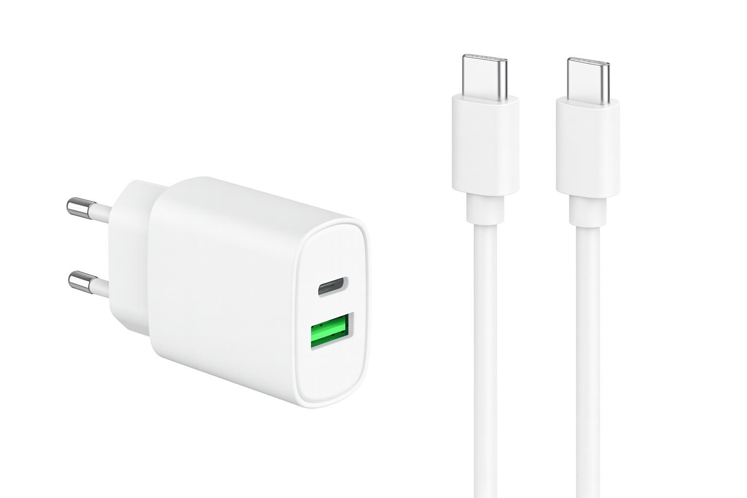 Câble et Prise Murale (USB-C + USB-C) 20W - WTK