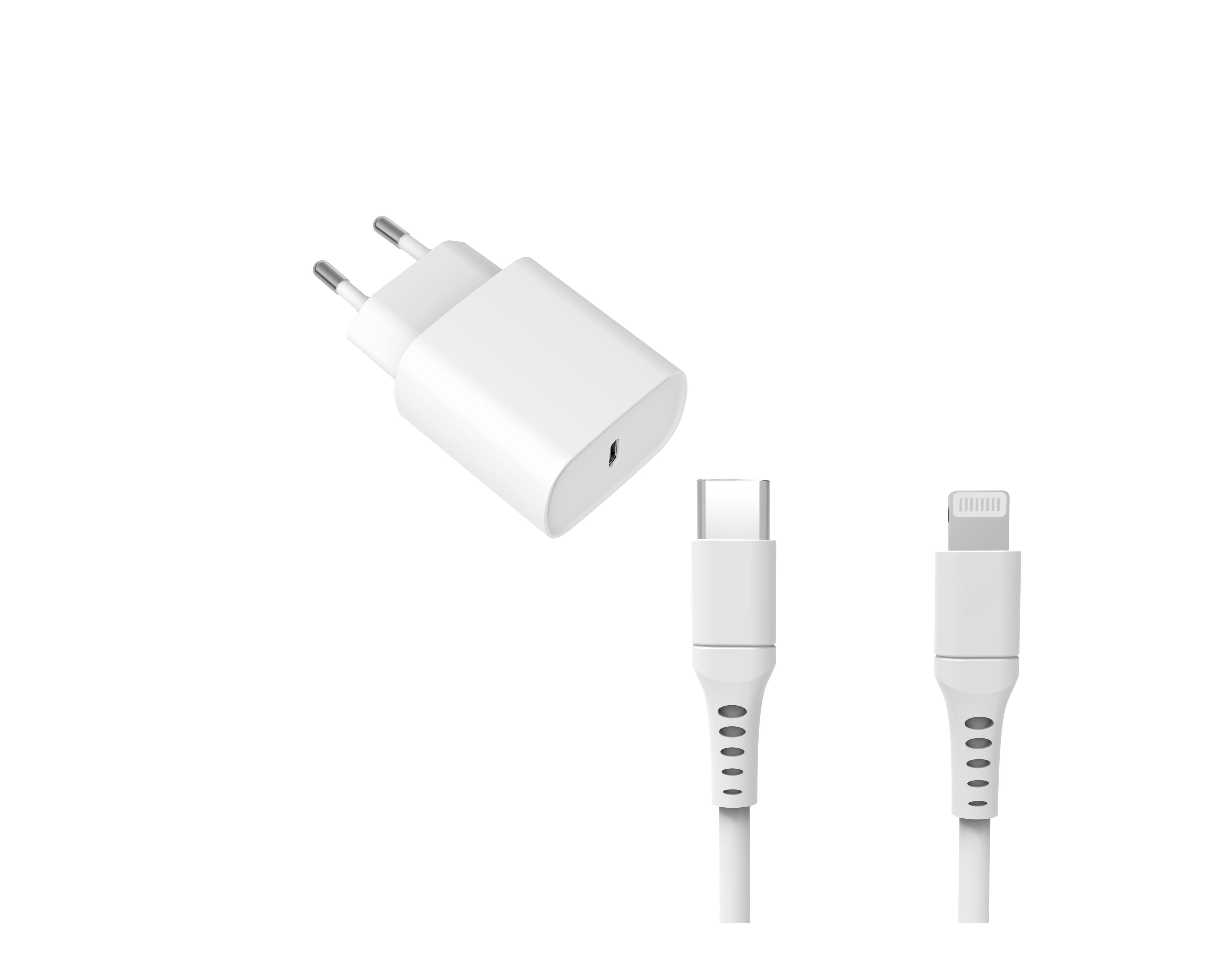 Câble et Prise Murale (USB-C + Lightning) 20W - WTK