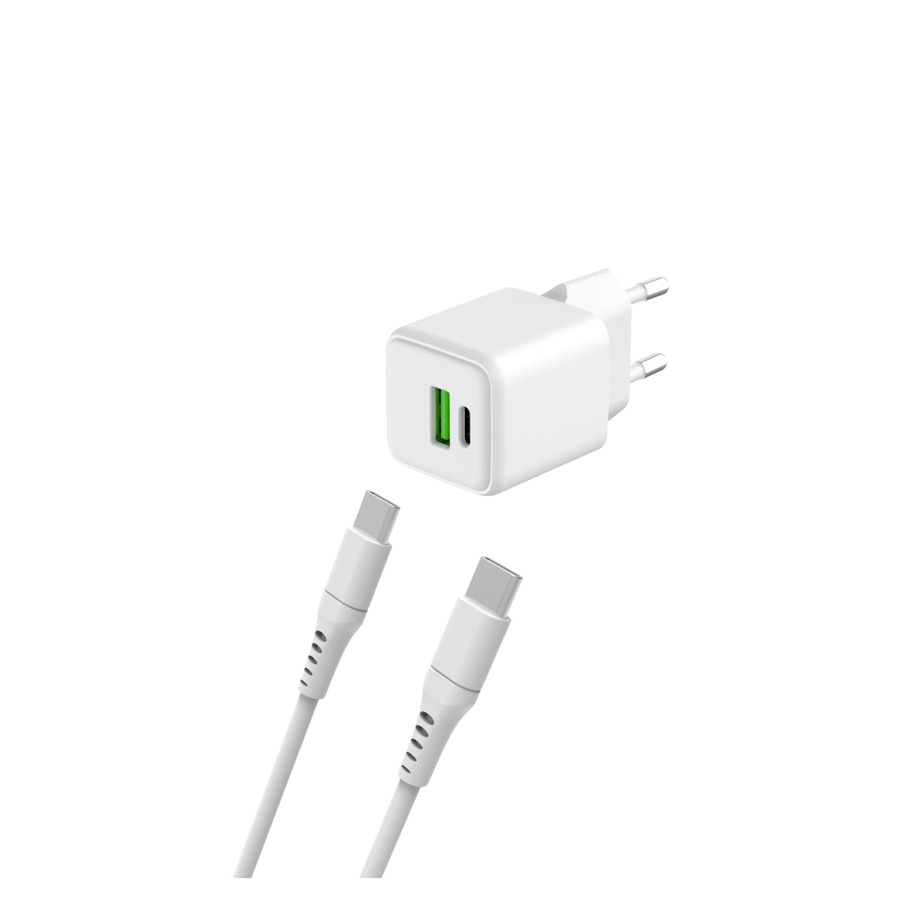 Câble et Prise Murale (USB-C + USB-C) 20W - WTK