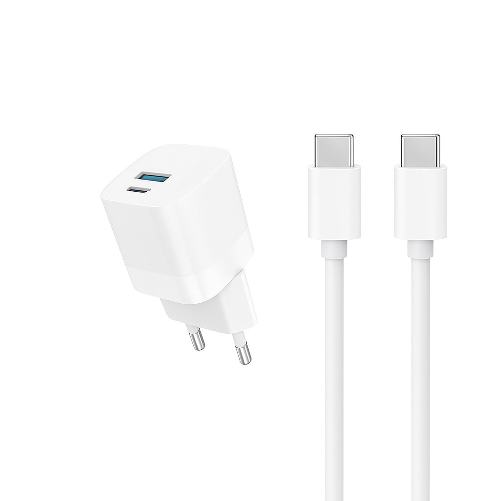 Câble et Prise Murale (USB-C + USB-C) 20W - WTK